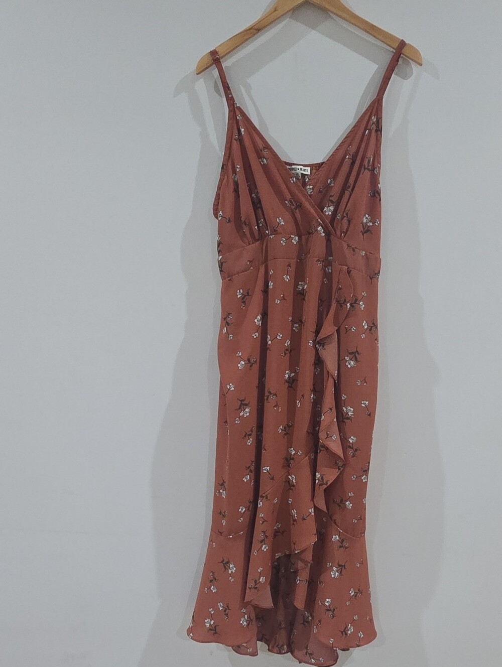 Plus 3x Flattering Casual Brown Floral Wrap Midi Dress V-Neck